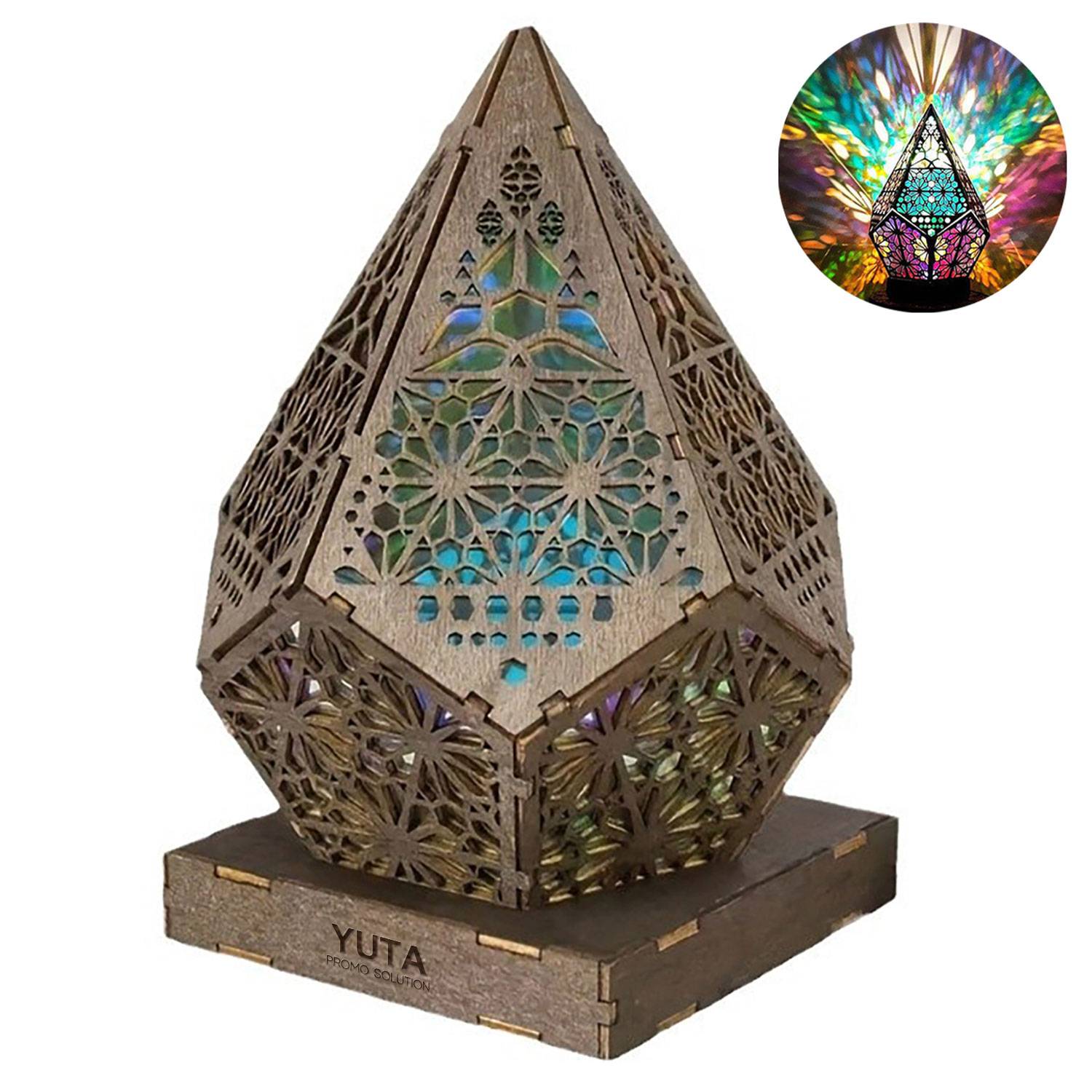 Rechargeable Diamond Design Wooden Starry Light 7