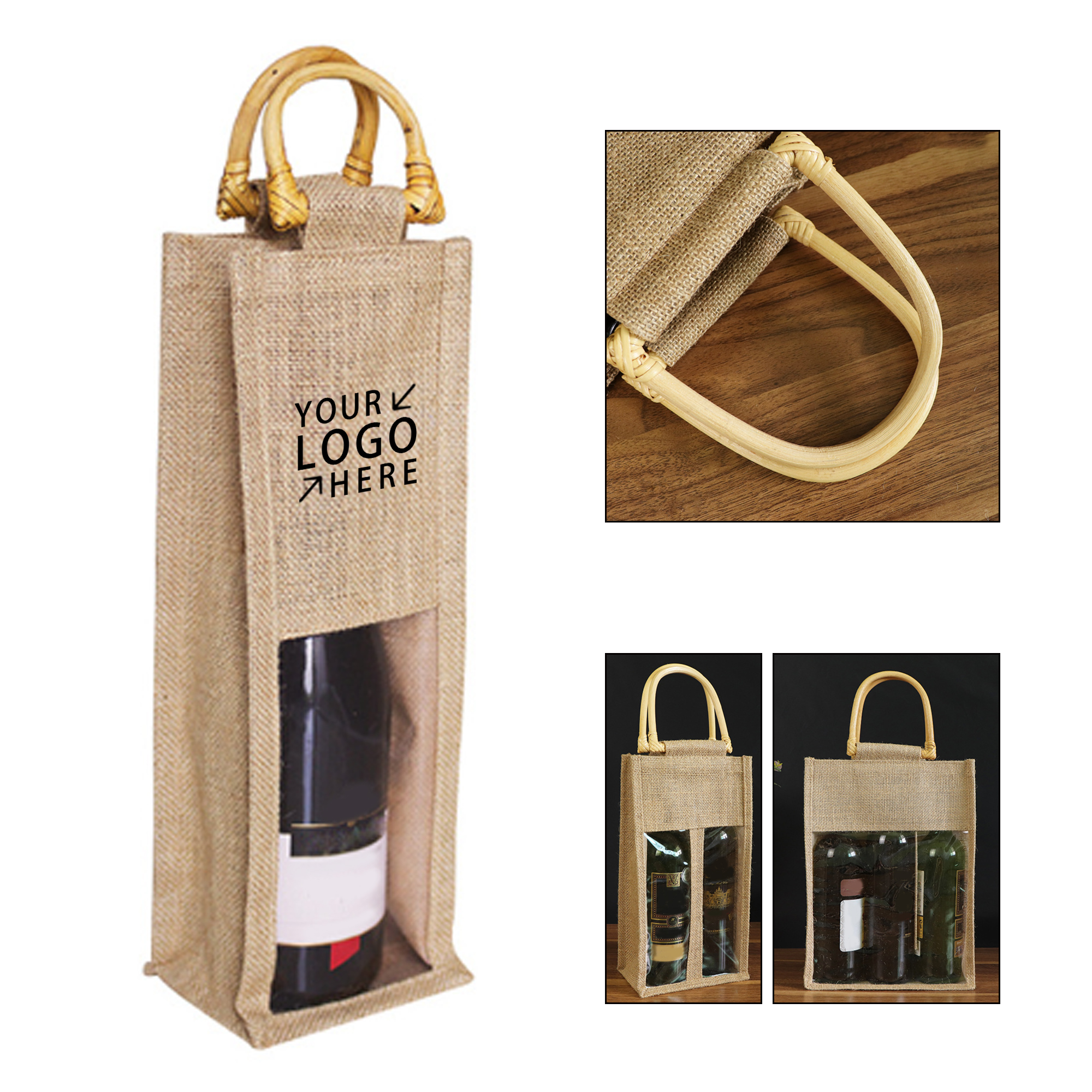 Burlap Wine Bottle Tote Bag 3