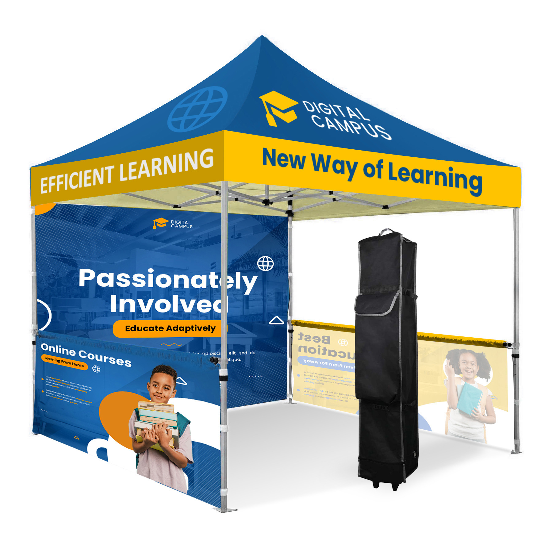 10'x10' Full Color Pop Up Canopy Tent With Back Full Wall And Two Half Walls 3