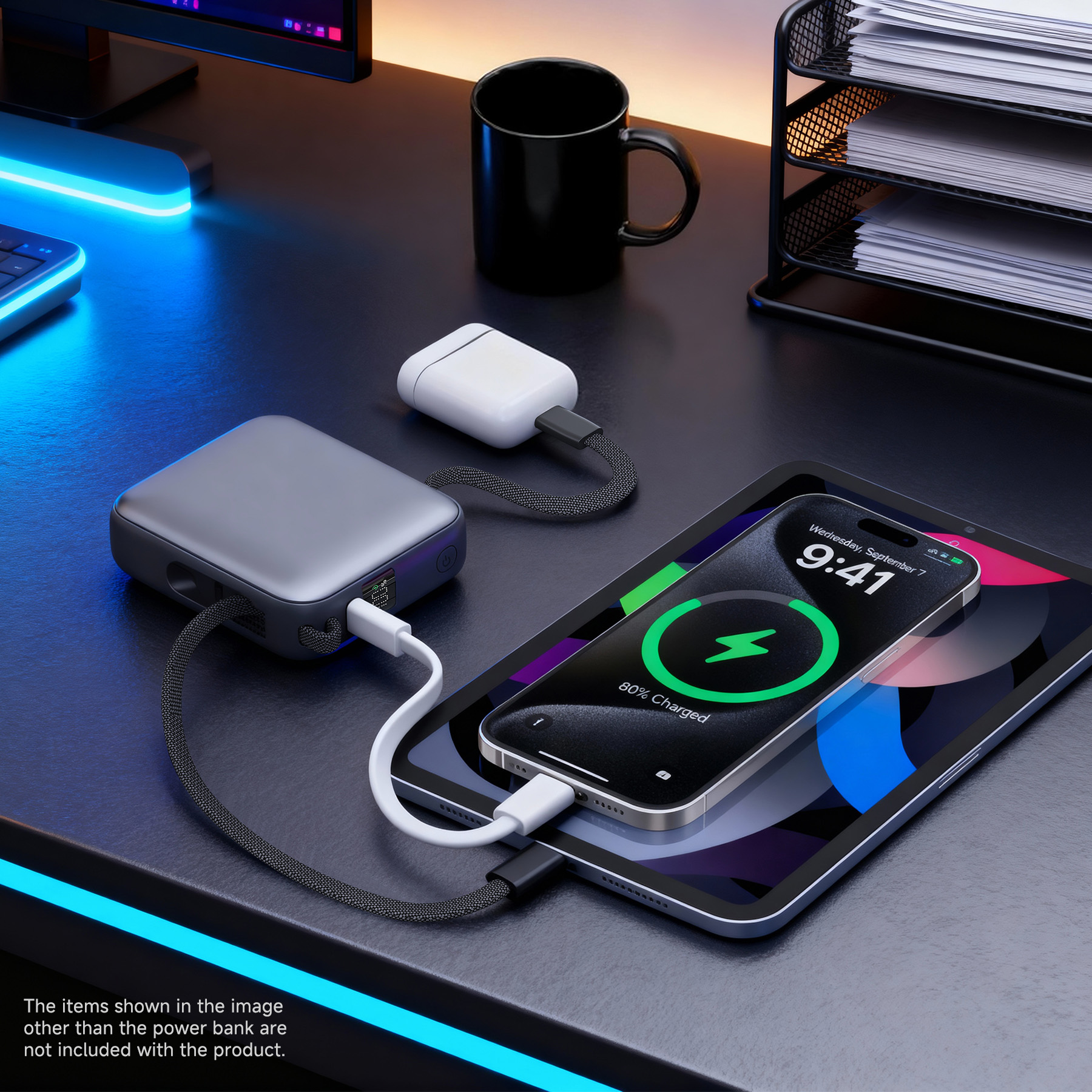 Cirtek® 10000mAh 20W PD Fast Charging Power Bank With Built-In Dual Cables 4