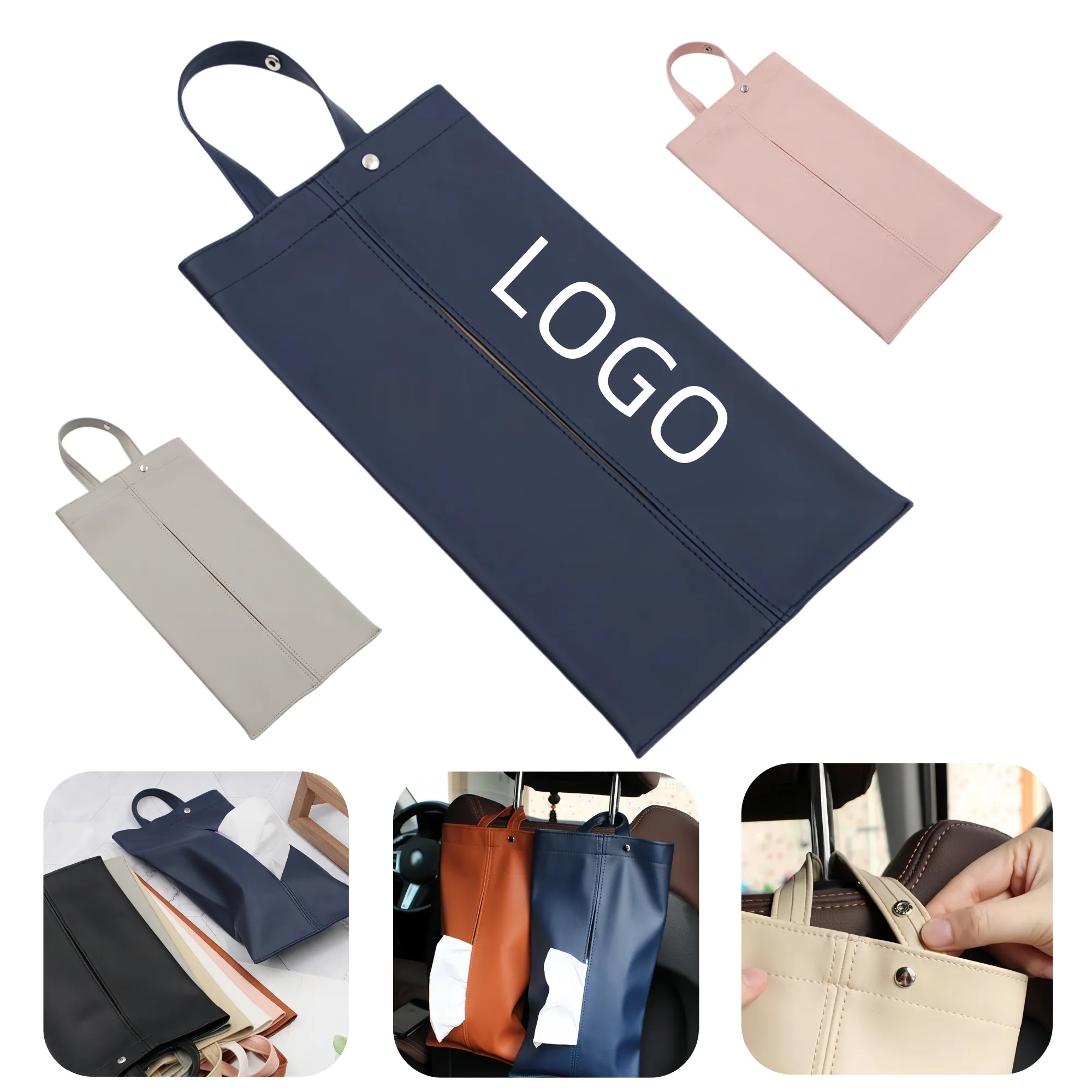Hanging PU Leather Car Tissue Holder Box 6