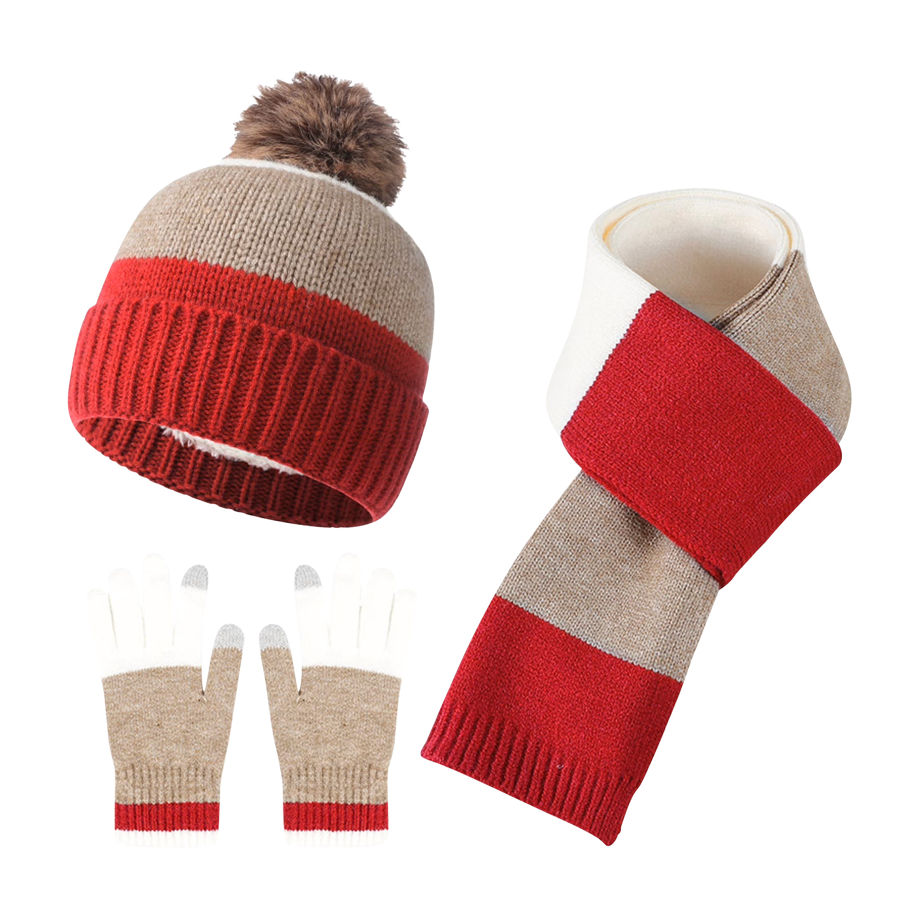 Winter Warm Beanie Hat & Gloves & Scarf 3PCS Set 3