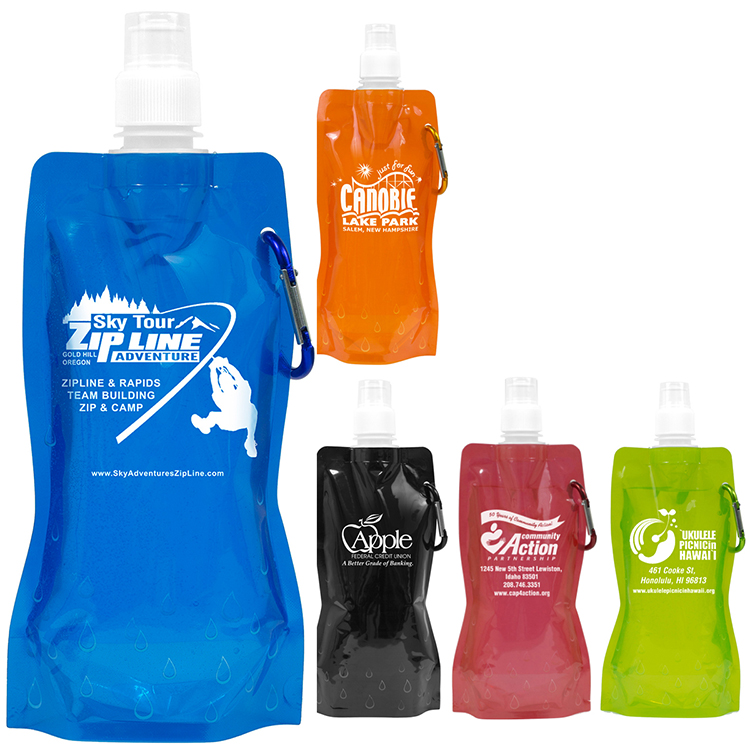 "Roll Up" 18 oz Foldable and Reusable Water Bottle with Matching Carabiner
