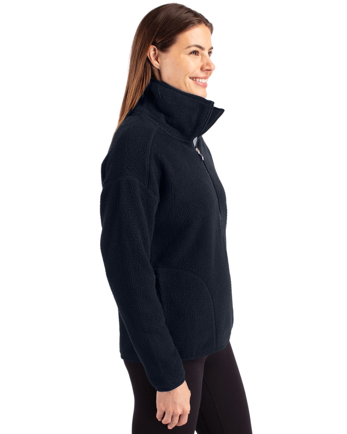 Cutter & Buck Cascade Epic Comfort Recycled Sherpa Fleece Womens Pullover Jacket 61