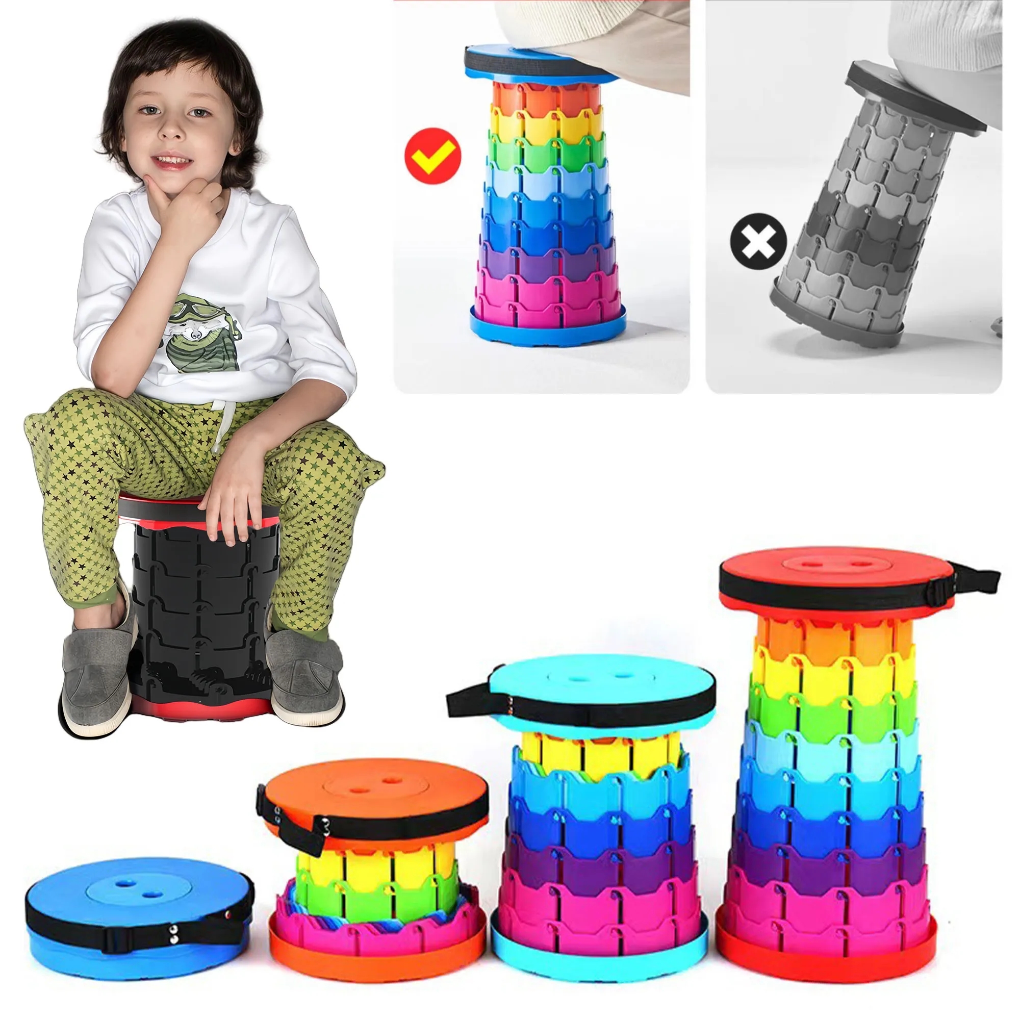 Portable Rainbow Telescopic Folding Stool For Outdoor 3