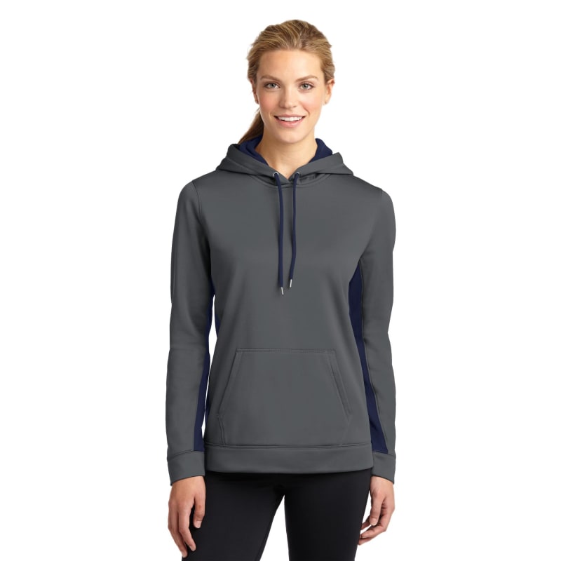Sport-Tek Women's Sport-Wick Fleece Colorblock Hooded Pullover. 22