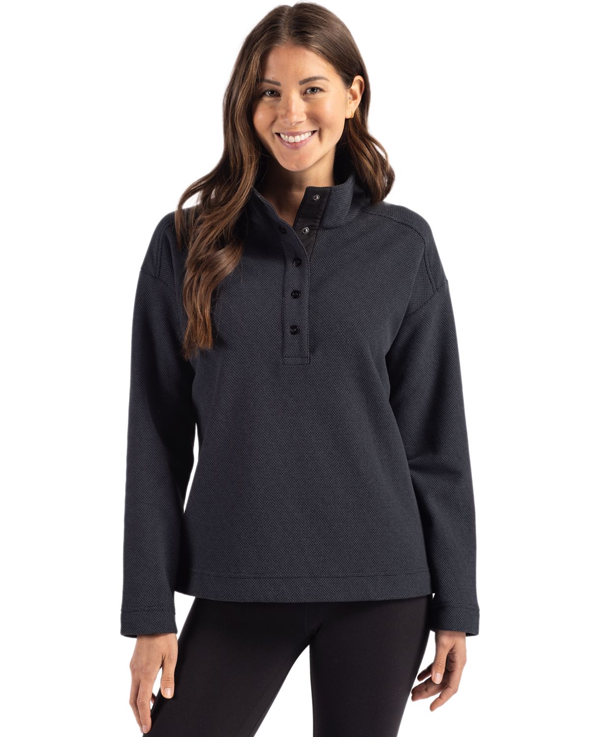 Hunts Point Eco Textured Fleece Recycled Womens Snap Pullover