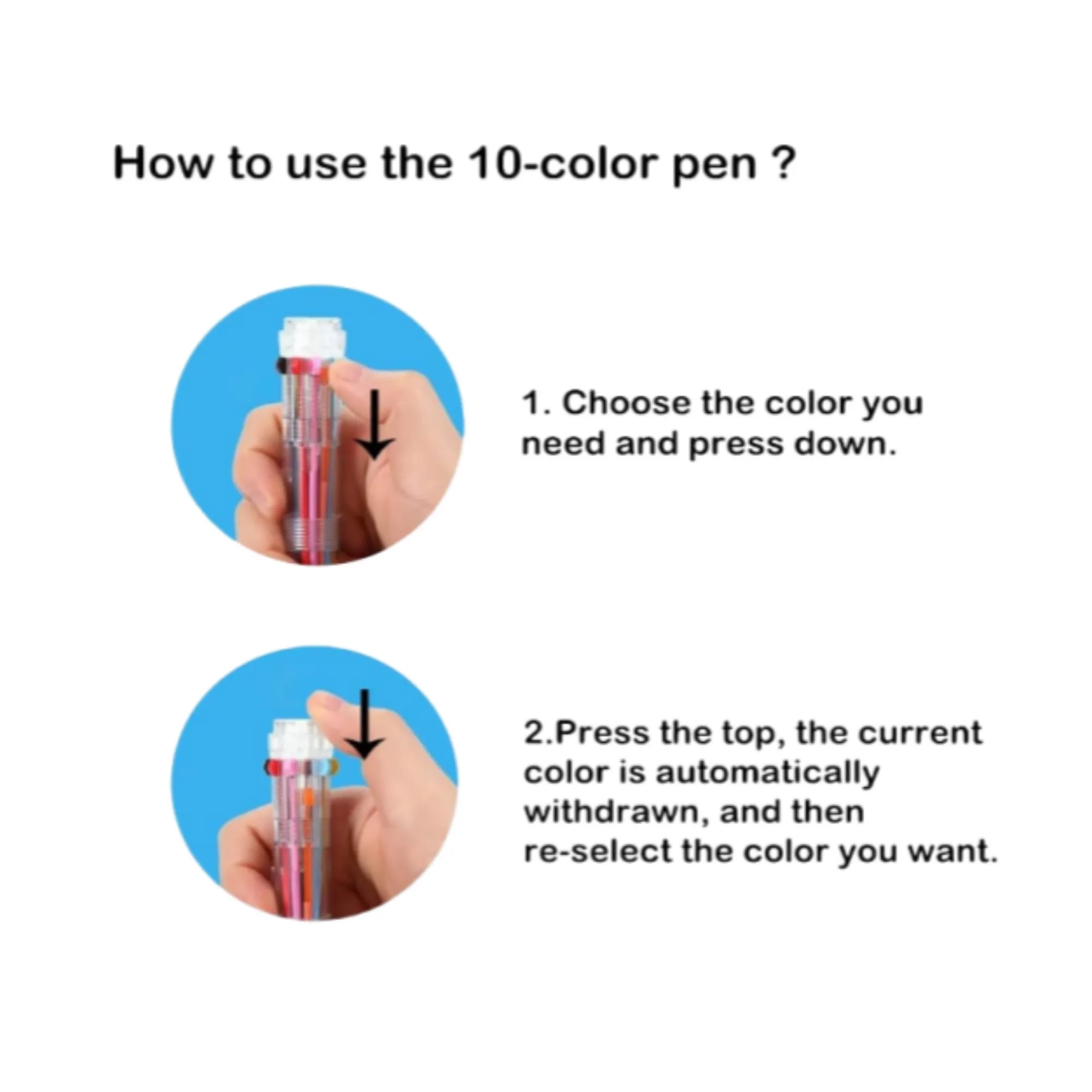 10 Colors Transparent Barrel Retractable Ballpoint Pen 3