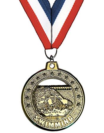 Medallion: 2" Circle Cut Out Swimming Gold wit 2