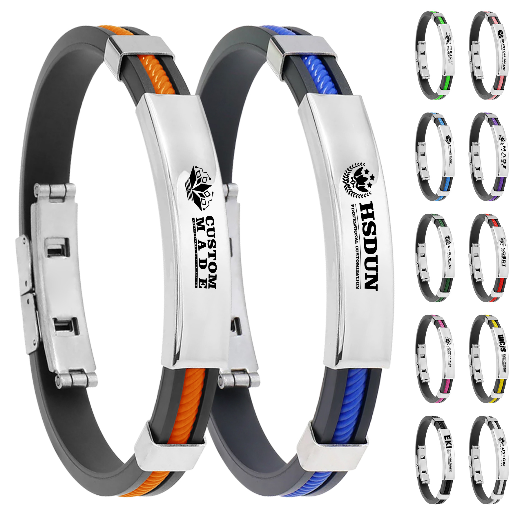 Engraved Silicone Wristband Stainless Steel Bracelets 5