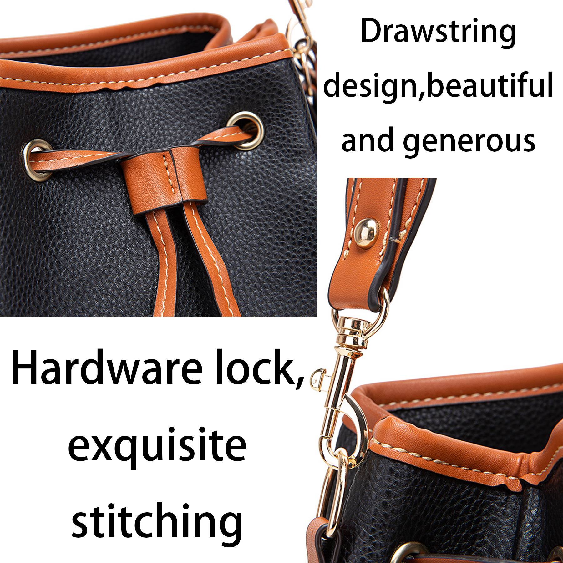 PU Large capacity cross-body bucket bag 8
