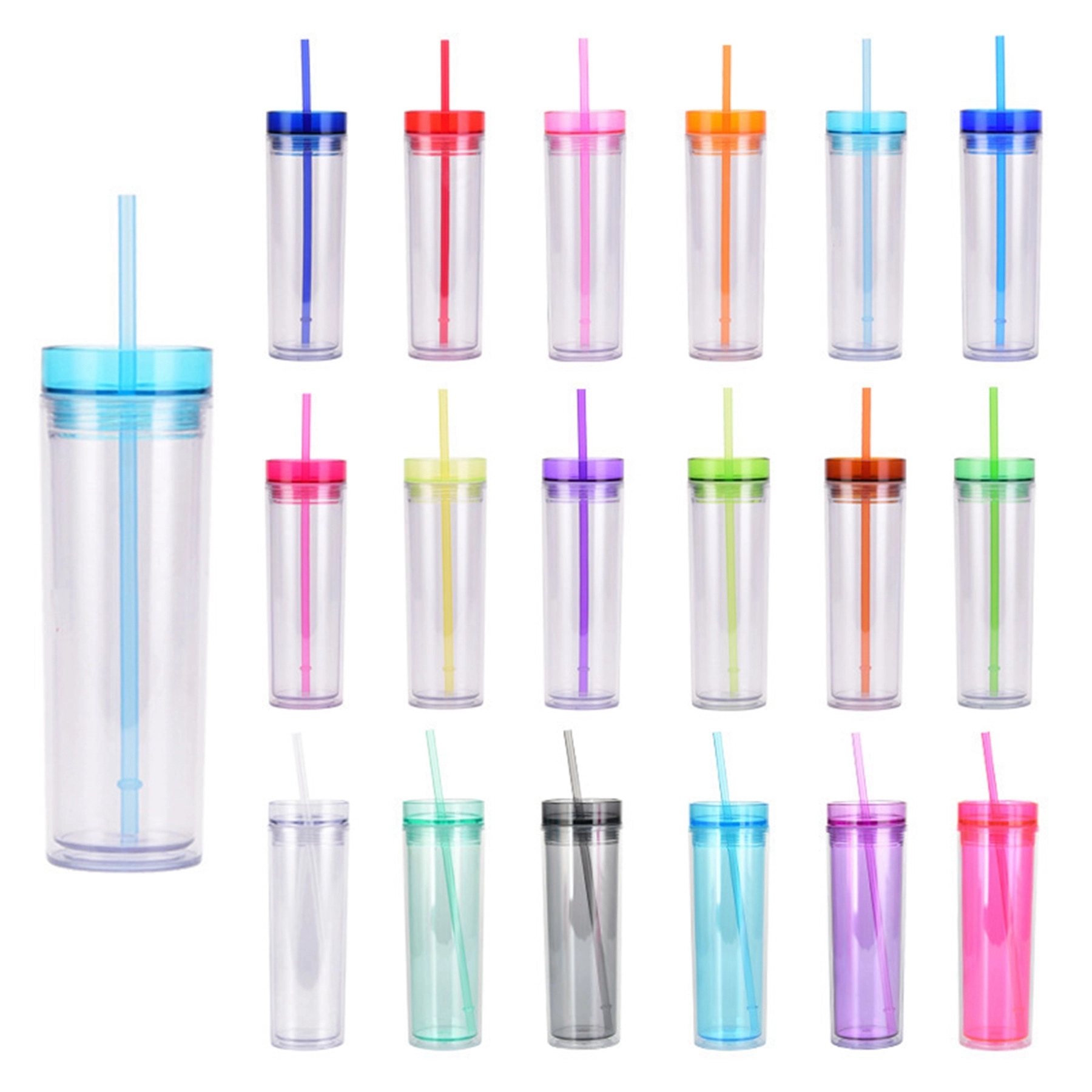 16 Oz. Double Wall Plastic Straw Straight Tumbler 5