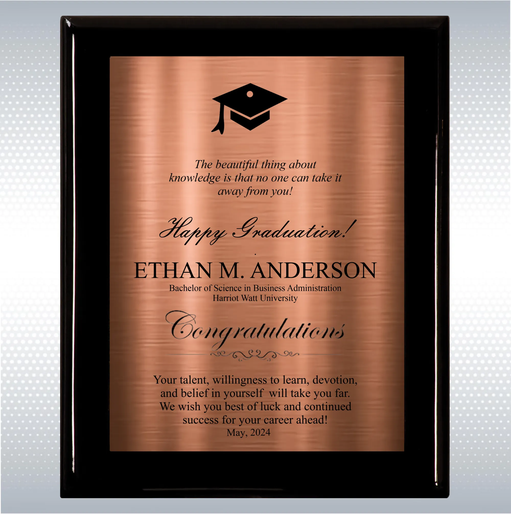 Black Piano Finish Wood Plaque Graduation Gift 15