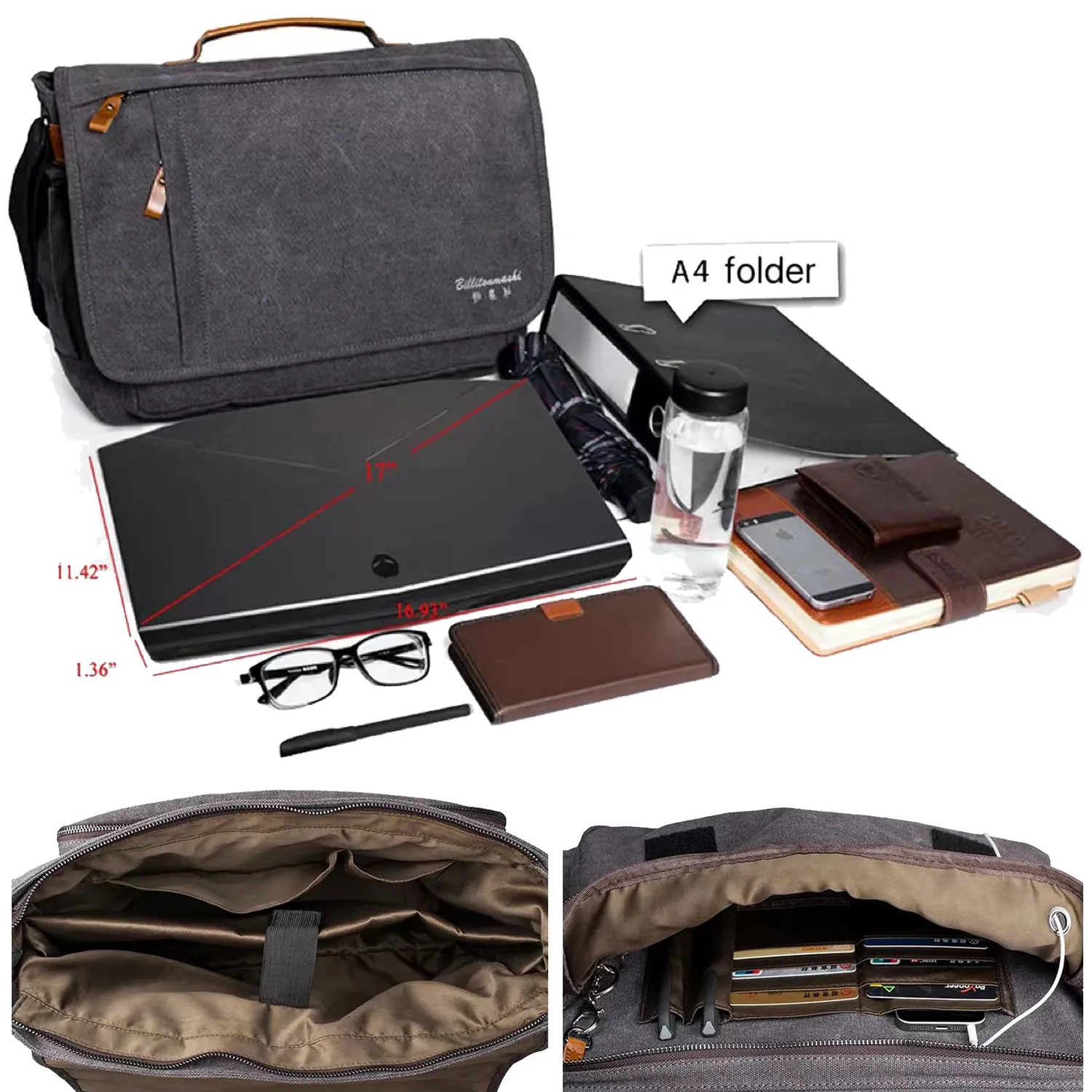 17-17.3 Inch Water-resistant Canvas Computer Messenger Bag 2