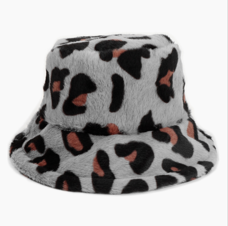 New plush leopard pattern bucket hat winter 8
