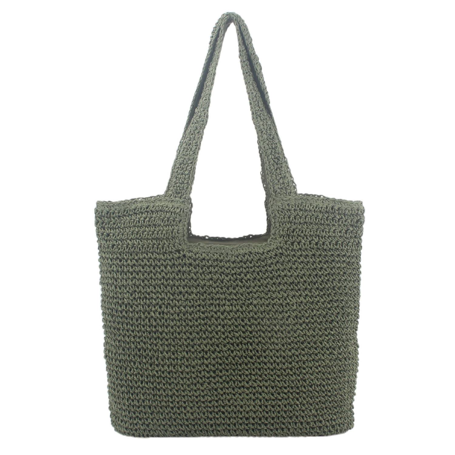 Handwoven Paper Rope Beach Tote Bag w/ Polyester Lining 4