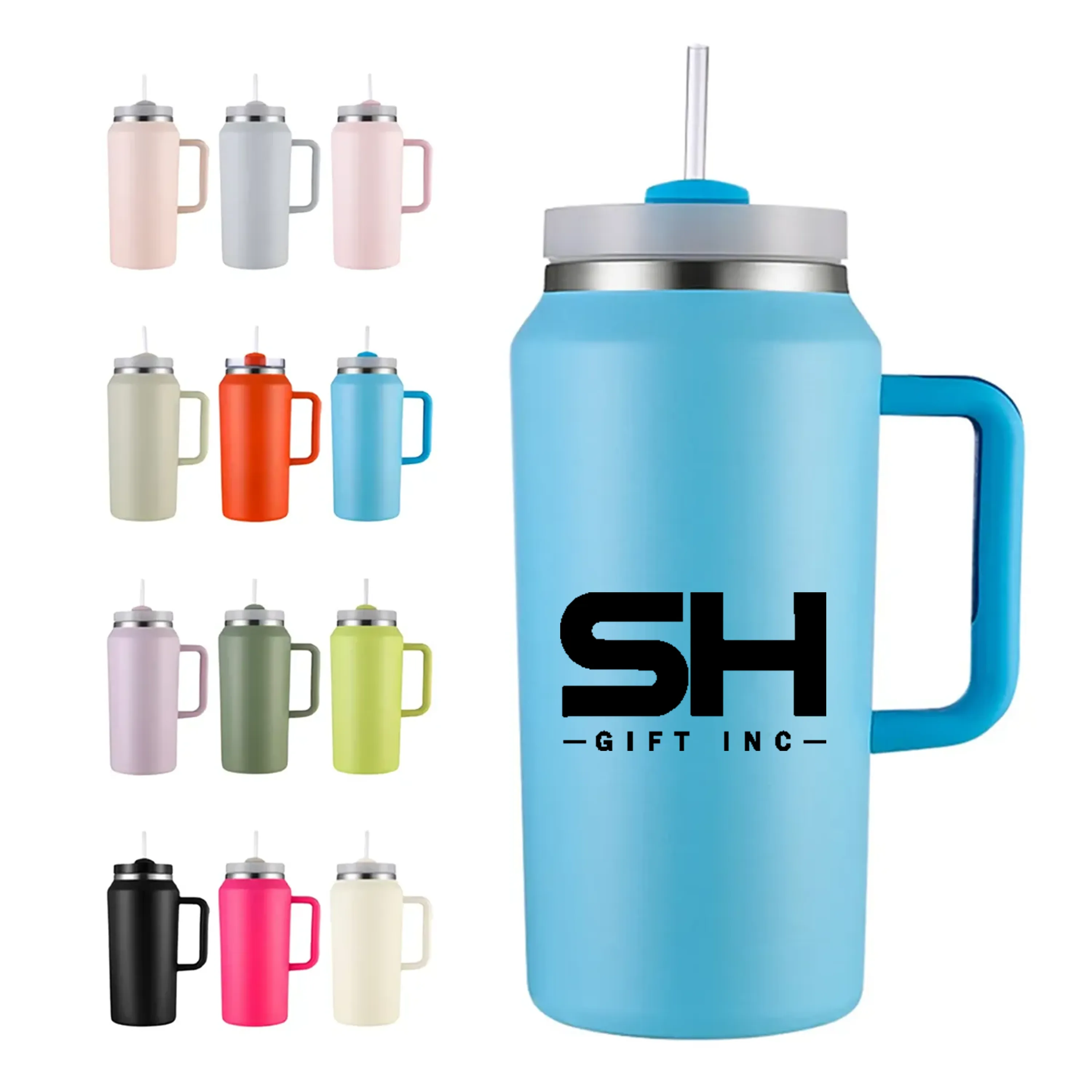 64 oz Stainless Steel Insulated Travel Mug With Straws 1