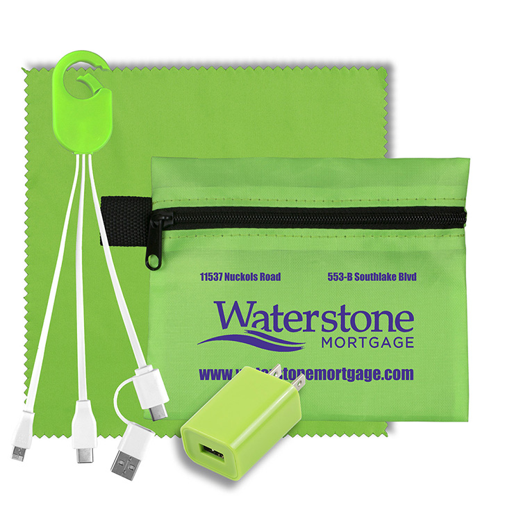 "TECHPACK PLUS" Tech Home and Travel Kit with Microfiber Cleaning Cloth, USB Wall Charger 11