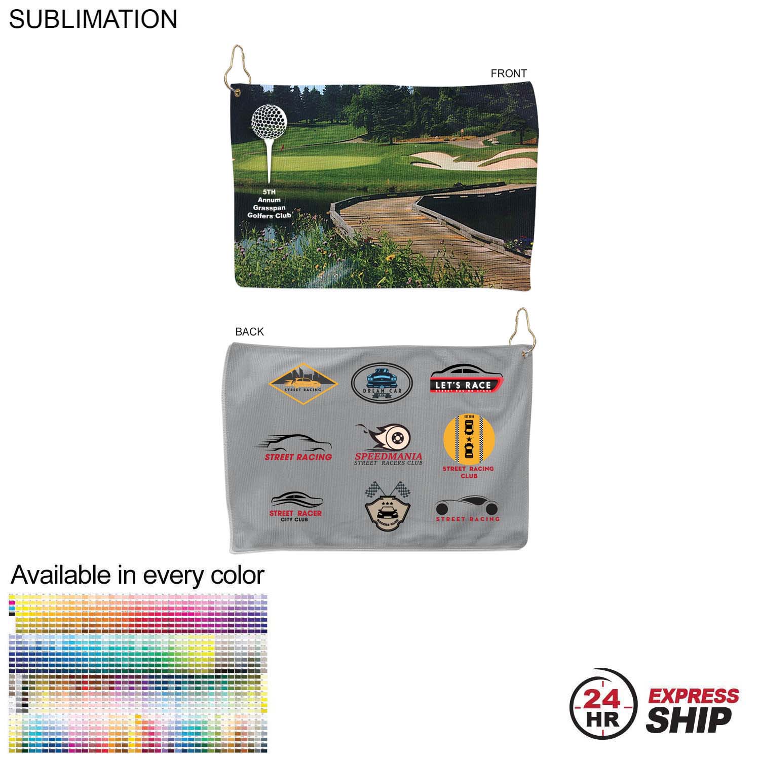 24 Hr Express Ship -Microfiber Terry Golf Towel, Finished size 12x18, Nofold, Sublimated 2 sides 2