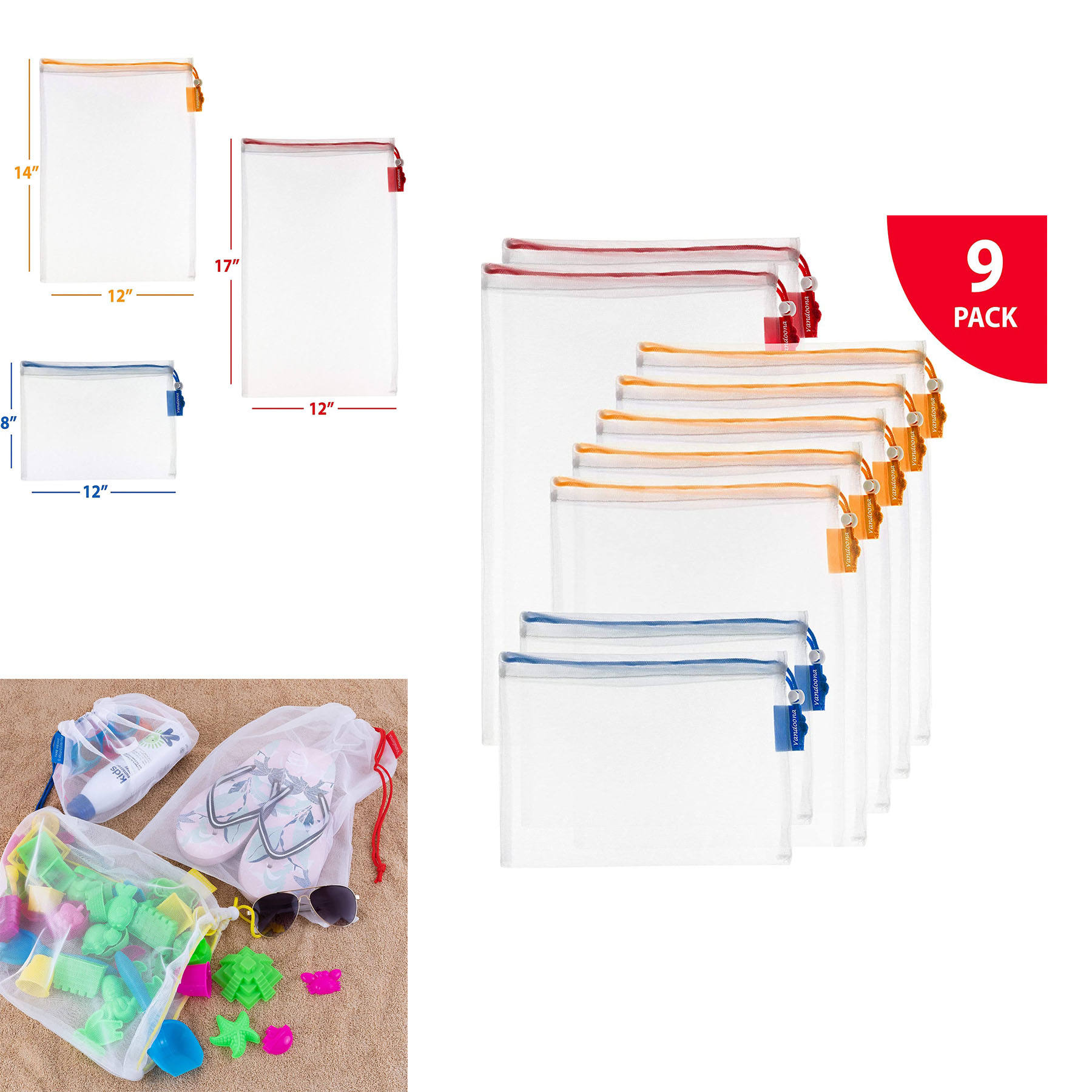 210D Polyester Reusable Mesh Produce Bags 9 Pack 2