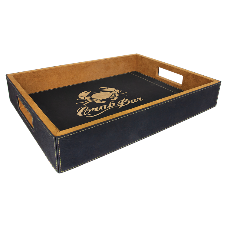16" x 12" Black/Gold Leatherette Serving Tray 3