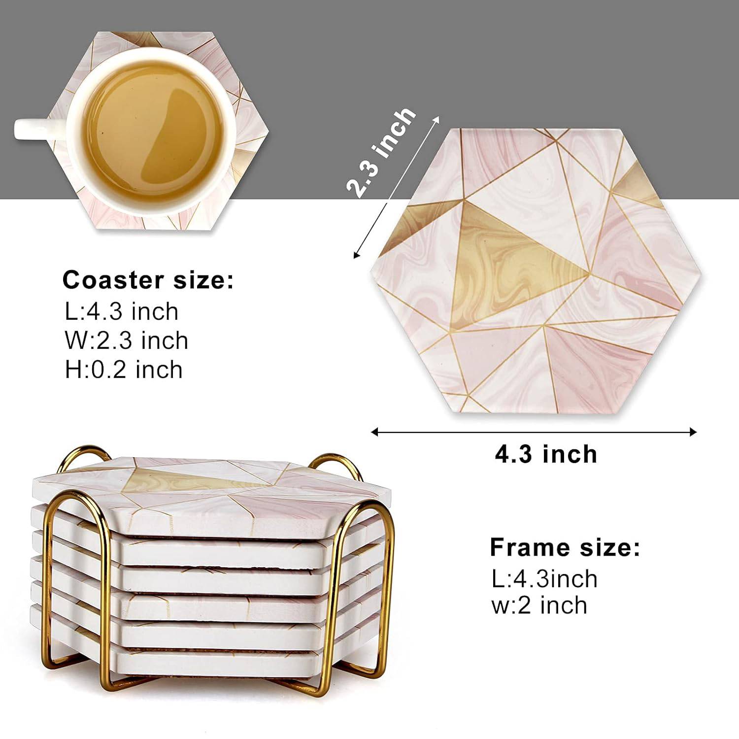 6Pcs Absorbent Hexagon Ceramic Coaster Set 5