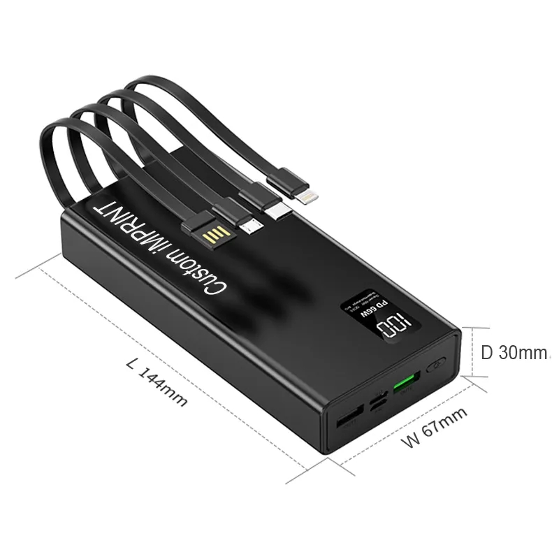 Portable Charger with Built in Cables - 20,000mAh 3