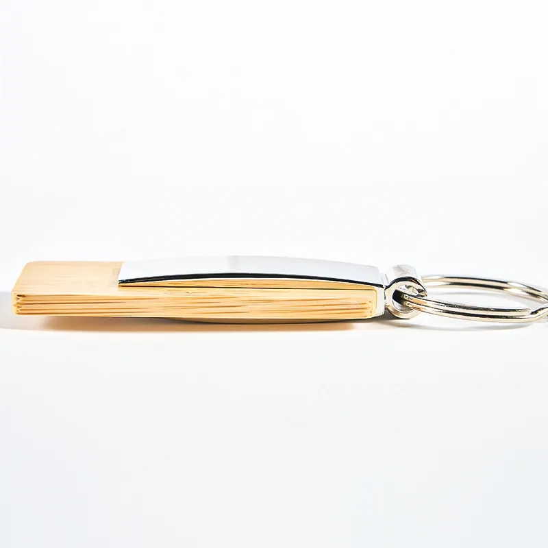 Rectangular Bamboo and Metal Keychains 6