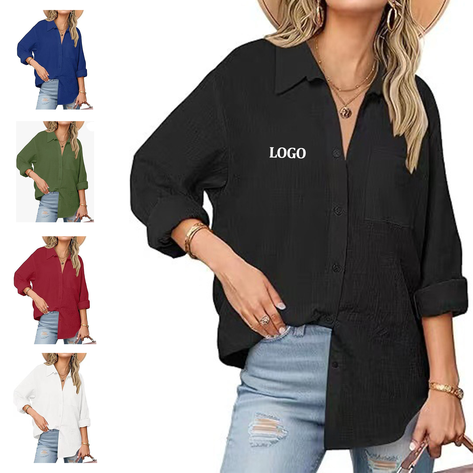 Womens Button Down Shirts Long Sleeve Cotton 2
