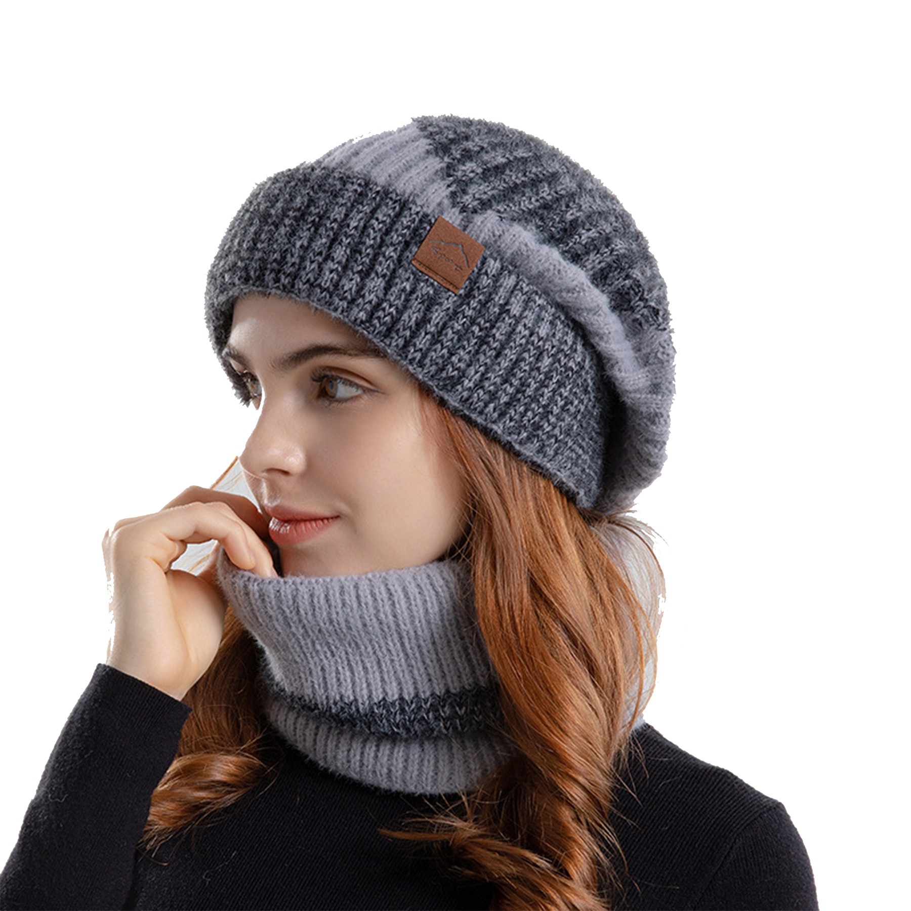 2PCS Bi-color Chunky Beanie Neck Gaiter Set 5