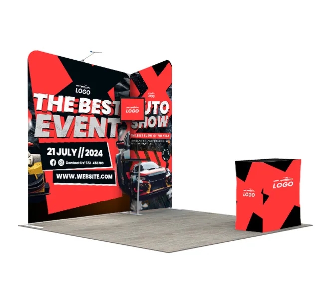 10ft Inline Trade Show Booth – Fabric Backwall Display with Counter & LED Lights 2