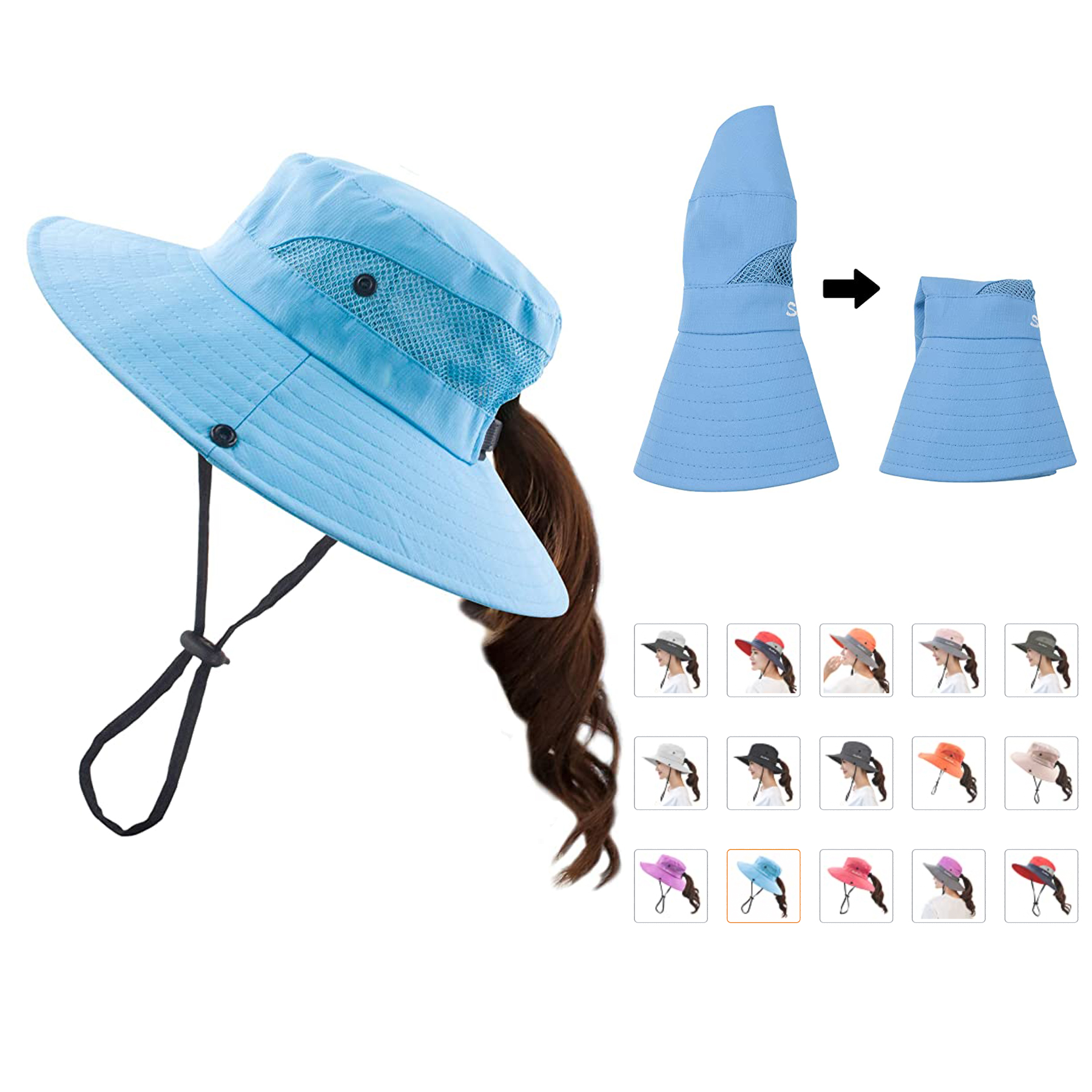 Women Ponytail Sun Hat