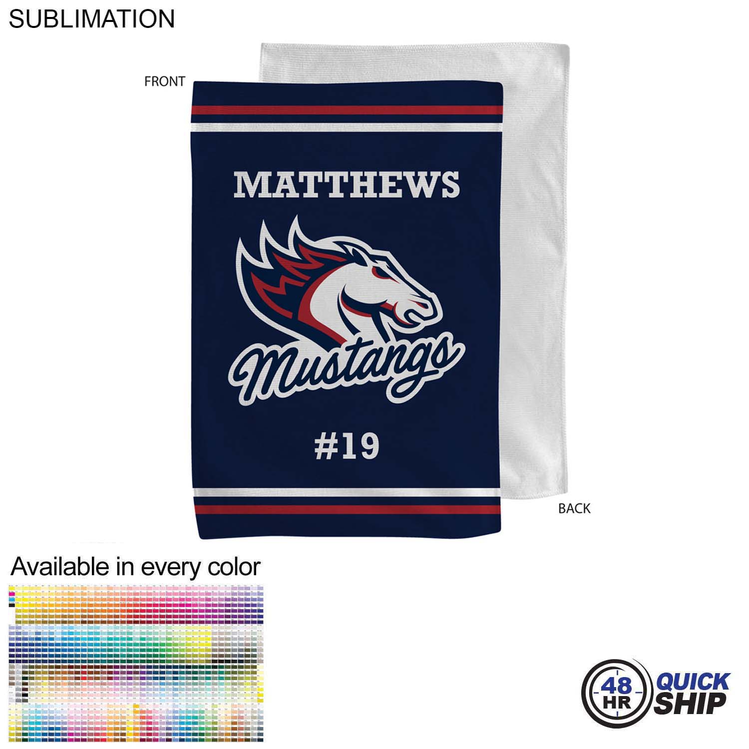 48 Hr Quick Ship - Team Towel in Microfiber Dri-Lite Terry, 12x18, Sublimated sports towel 4