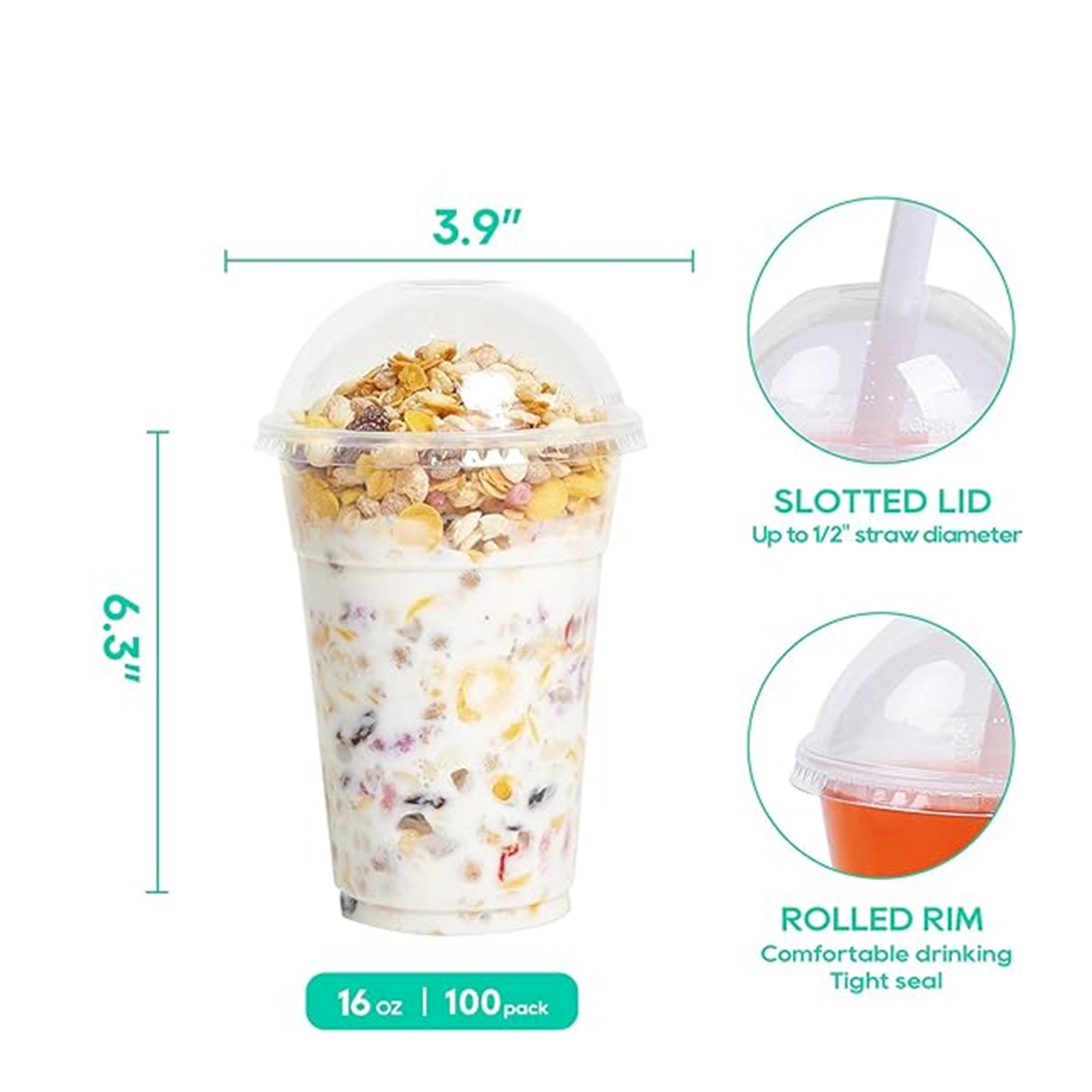 100 Pcs 16 oz Disposable Clear Cups With Dome Lids 4
