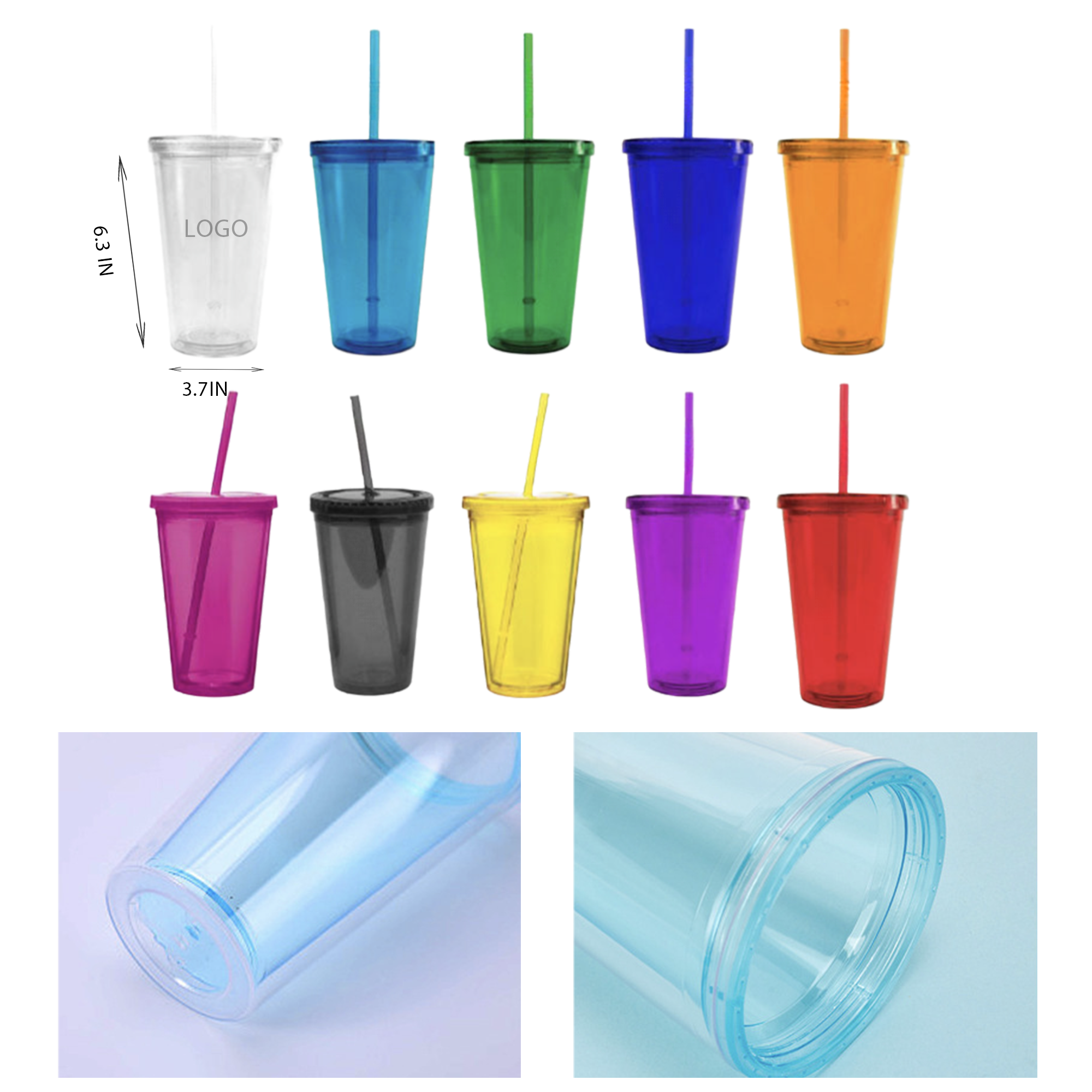 MOQ 10 PCS Durable 16oz Transparent Plastic Straw Cup 2