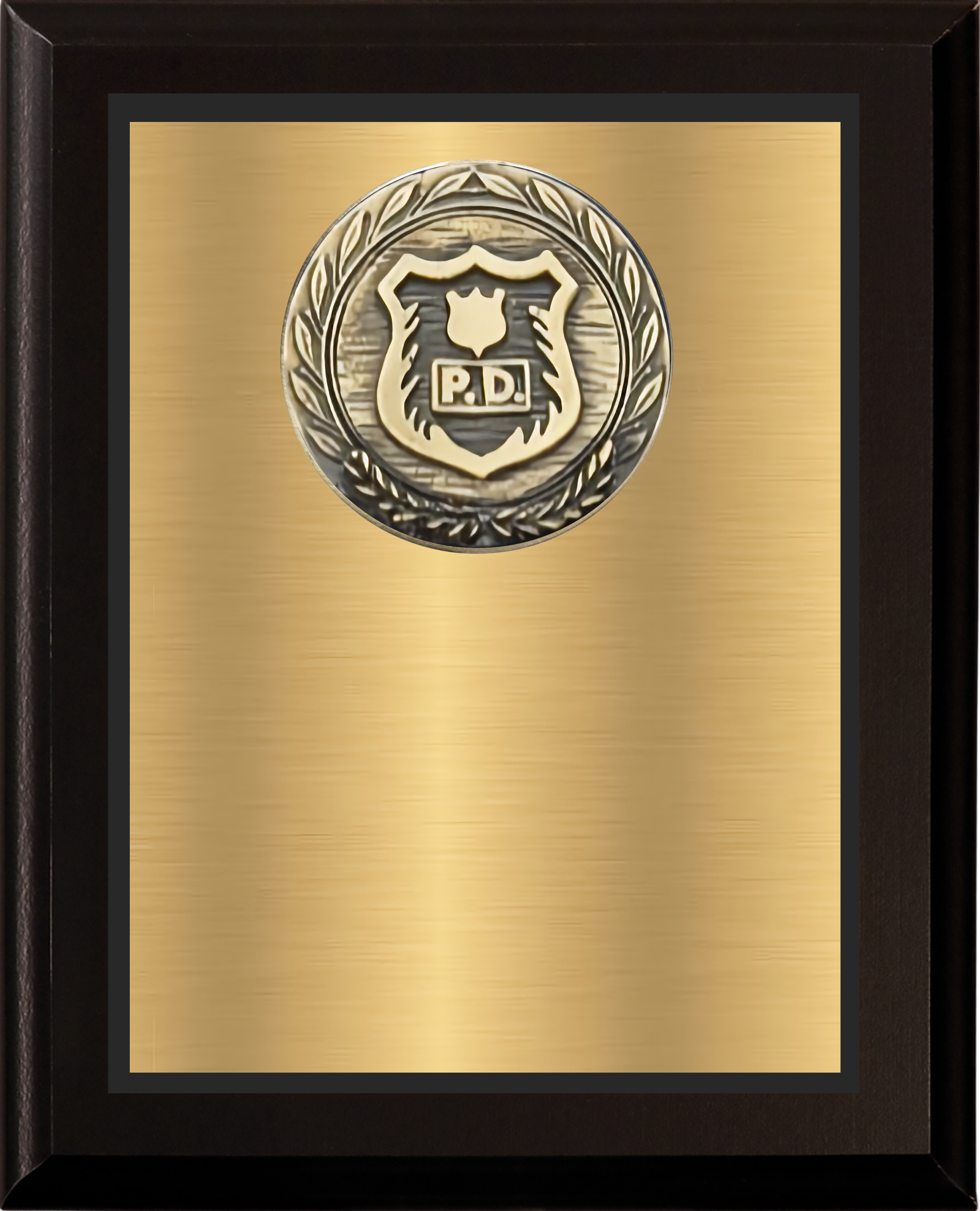 Black Matte Finish Wood Plaque w/Double Plate and Medallion 7