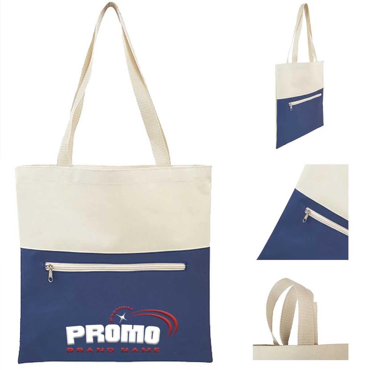 Canvas Tote Bag With An External Pocket W/ Zipper Closure, custom tote bag with logo imprint 2