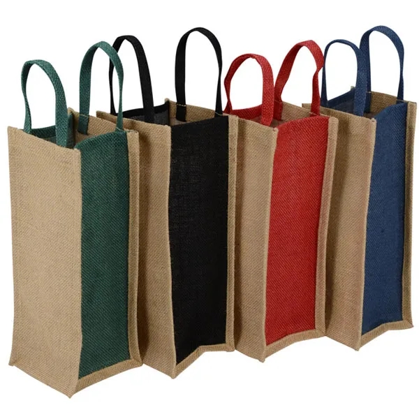 Jute Single Bottle Wine Tote, custom tote bag with logo imprint 1