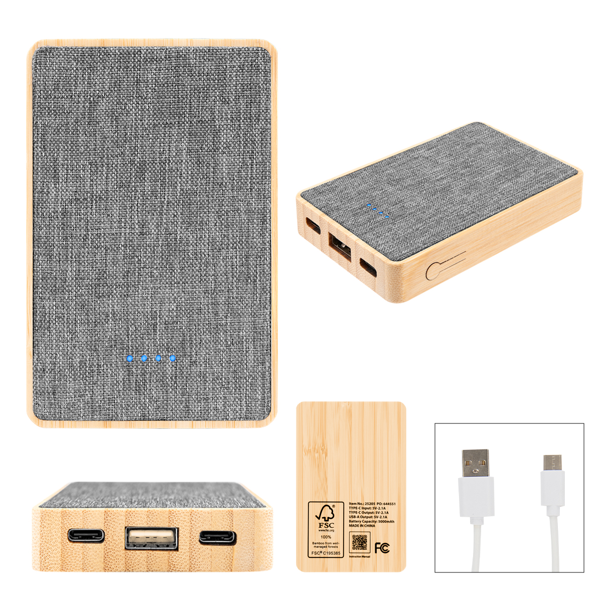 5000 mAh Bamboo & Recycled Fabric Power Bank 1