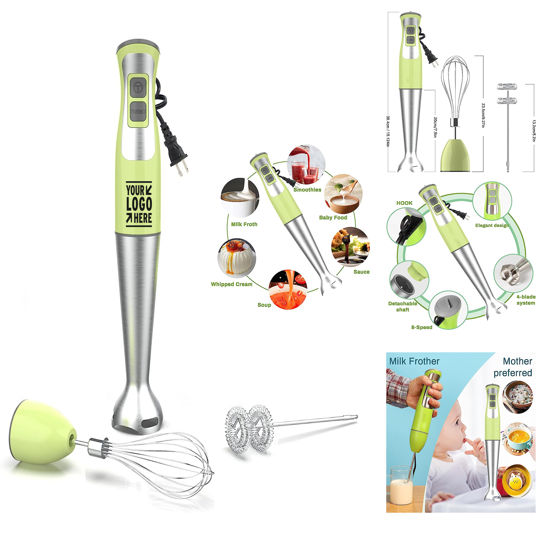 3-in-1 8-Speed Stick Blender with Milk Frother, Egg Whisk