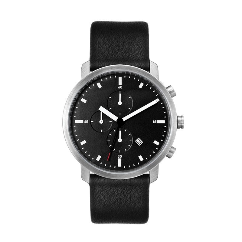 WC8318 44MM STEEL MATTE SILVER CASE, CHRONOGRAPH MVMT, BLACK DIAL, DTE DISPLAY, LEATHER STRAP, FLAT MINERAL 2
