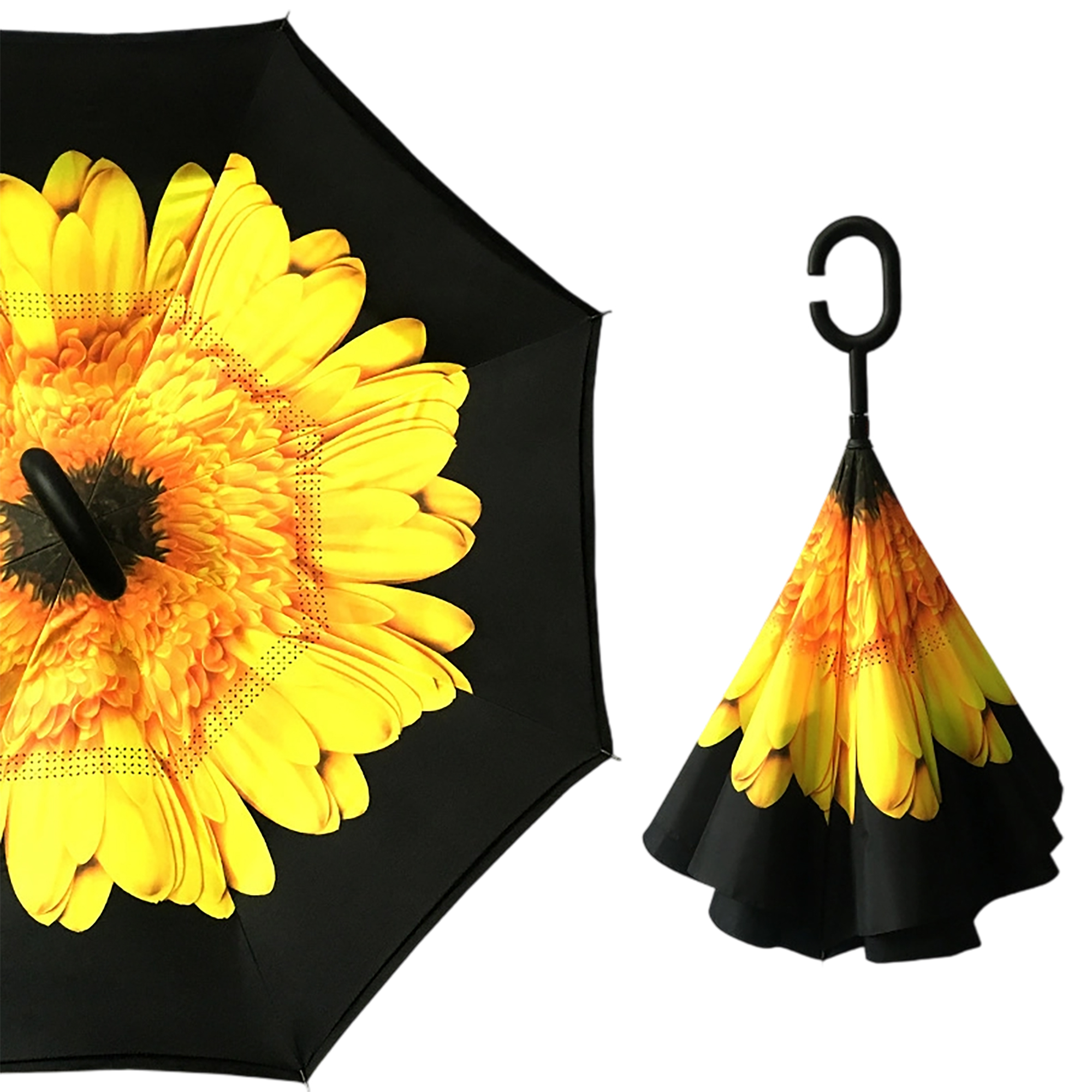 Double Layer Waterproof Reverse Folding Inverted Umbrella With Wrist Handle 42" X 31.5" 7