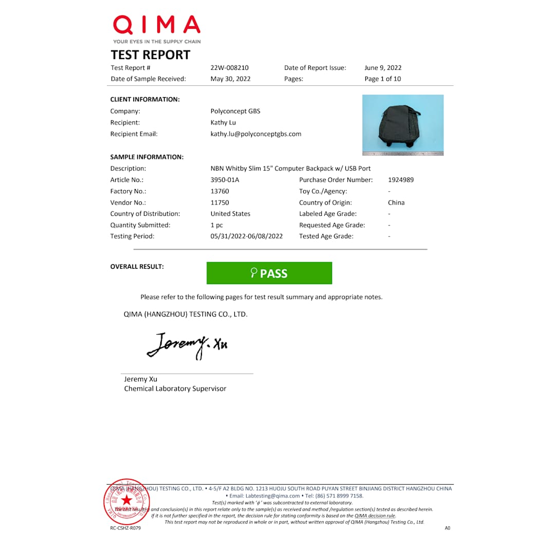 NBN Whitby Slim 15" Computer Backpack w/ USB Port 94