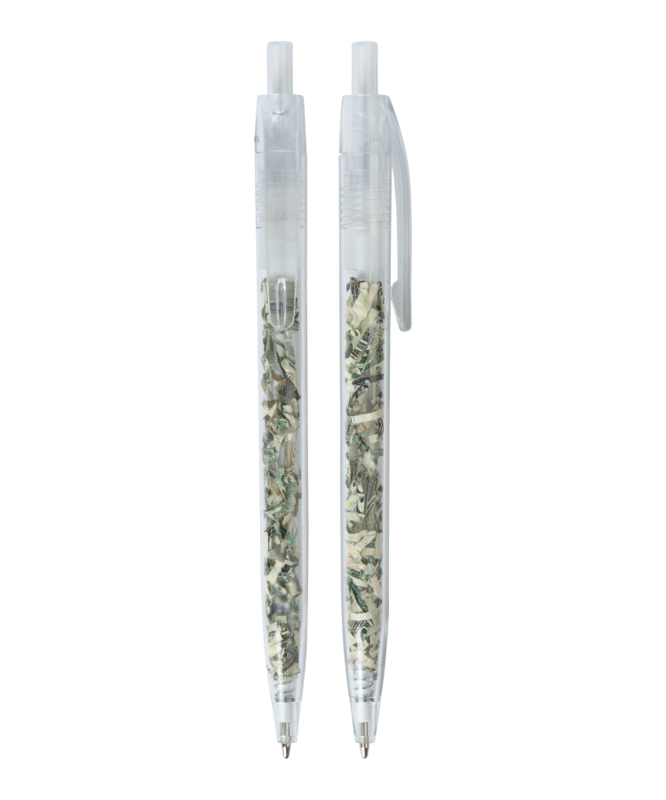 Union Printed - US Currency Filled Translucent Clicker - Money Pens - with 1-Color Logo 1