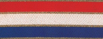 Red/White/Blue with Gold Edging "V" Neck Ribbon with Clip, 1 1/2" wide 1