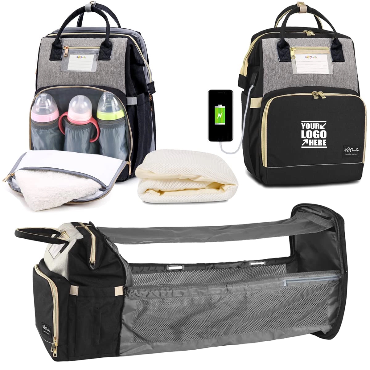 3 Insulated Bottle Warmer Diaper Bag With Usb Charge Port 1