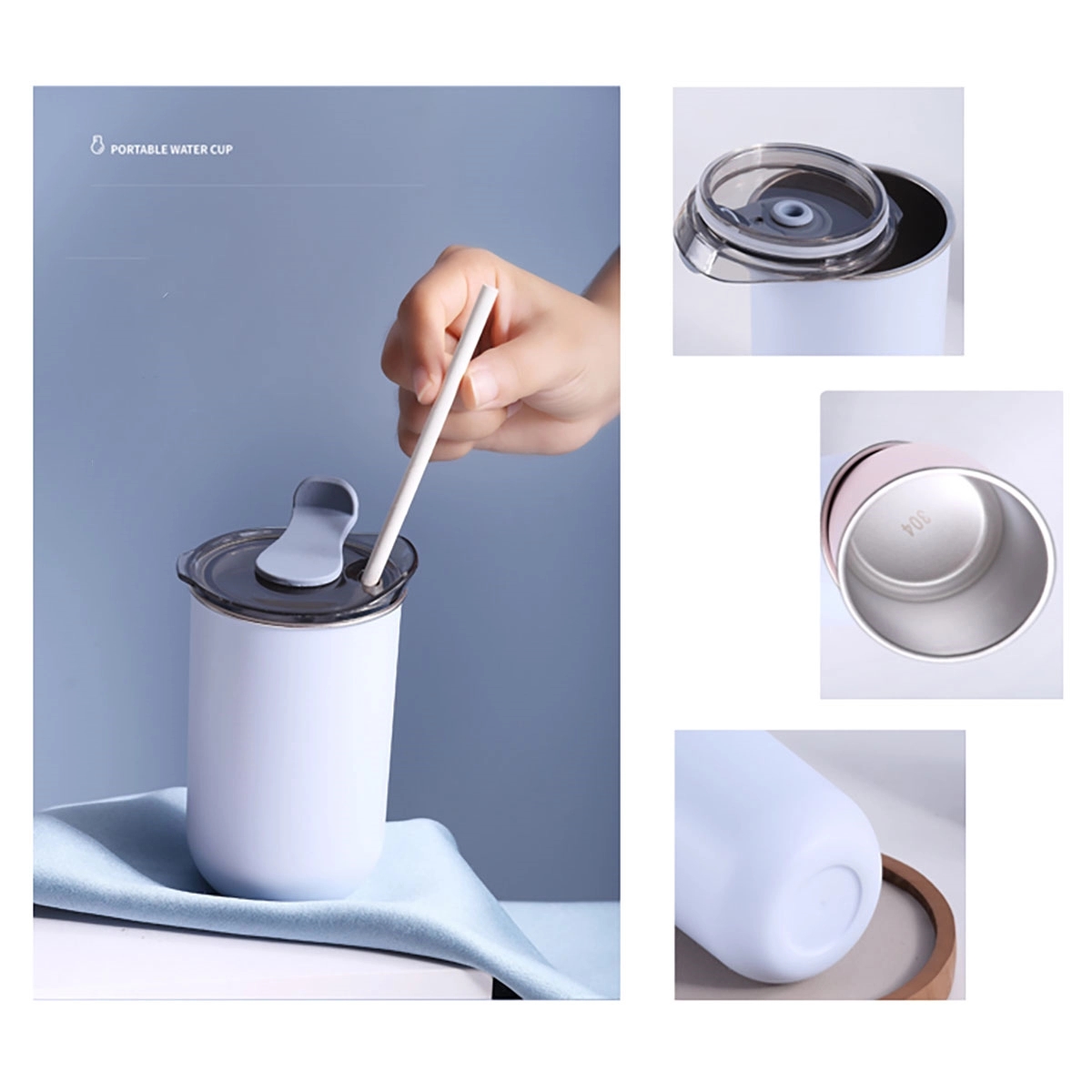 Portable Stainless Steel Water Tumbler With Lid 4