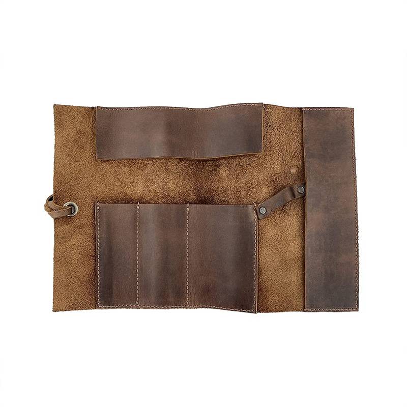 Cowhide Leather Roll Pencil Case Bag 4