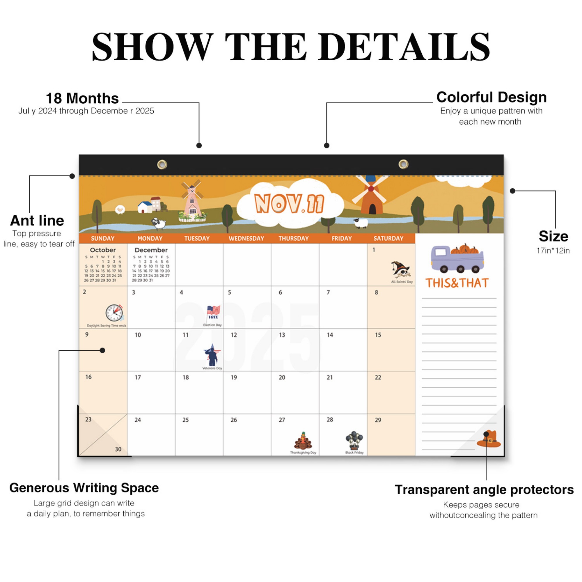 18 Months 17"*12" Cartoon Wall Calendar From Jan 2025 To June 2026 4