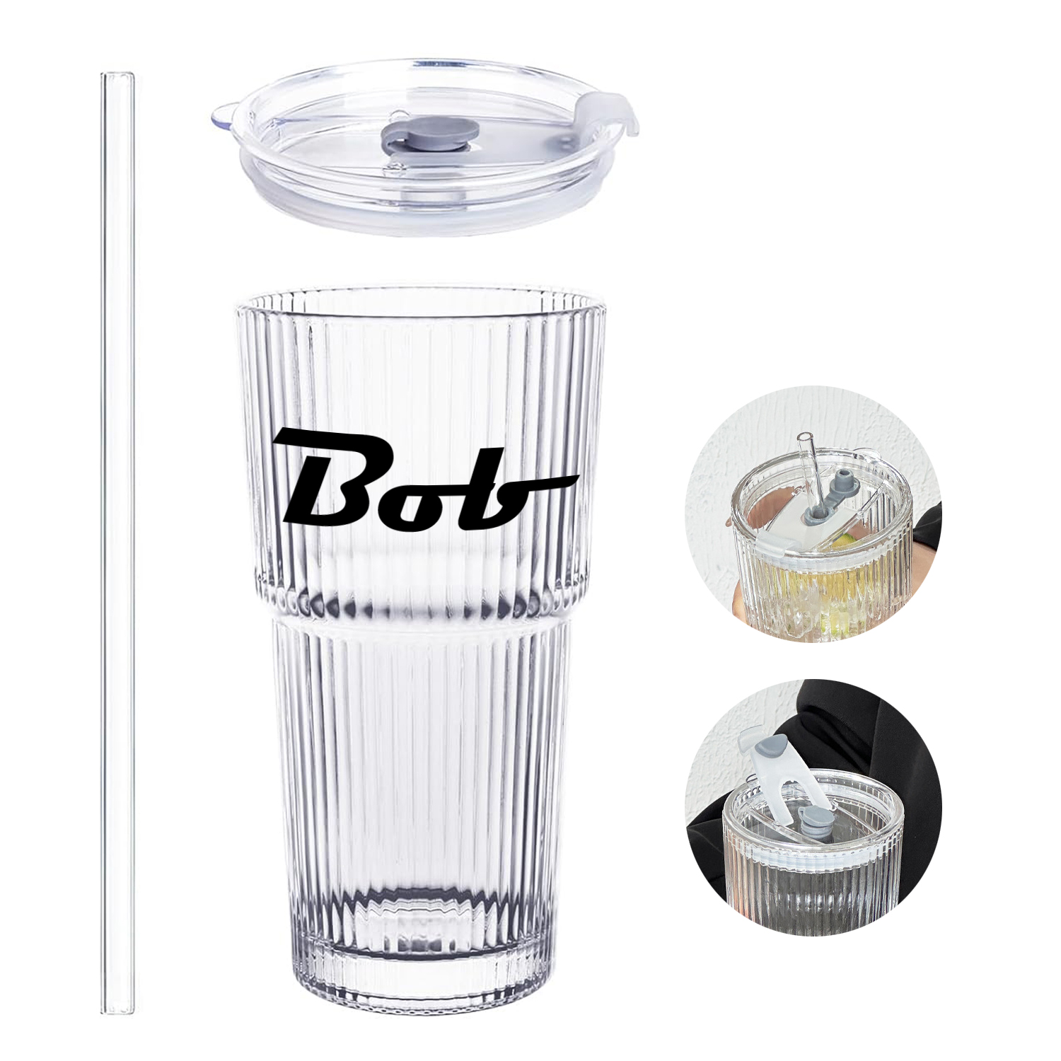 20oz High-appearance-value sealed striped glass strawcup 2
